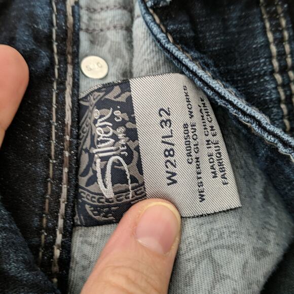Silver Jeans Suki Surplus Denim Western Flap Pockets Boot Cut Whiskering W28 L32 - Picture 6 of 8